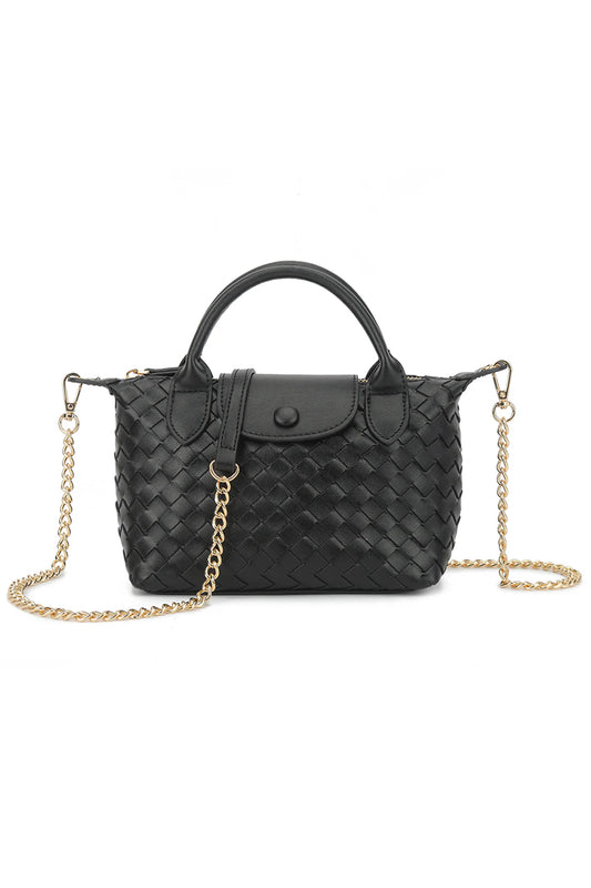 Black Woven Studded Flap Grab Bag