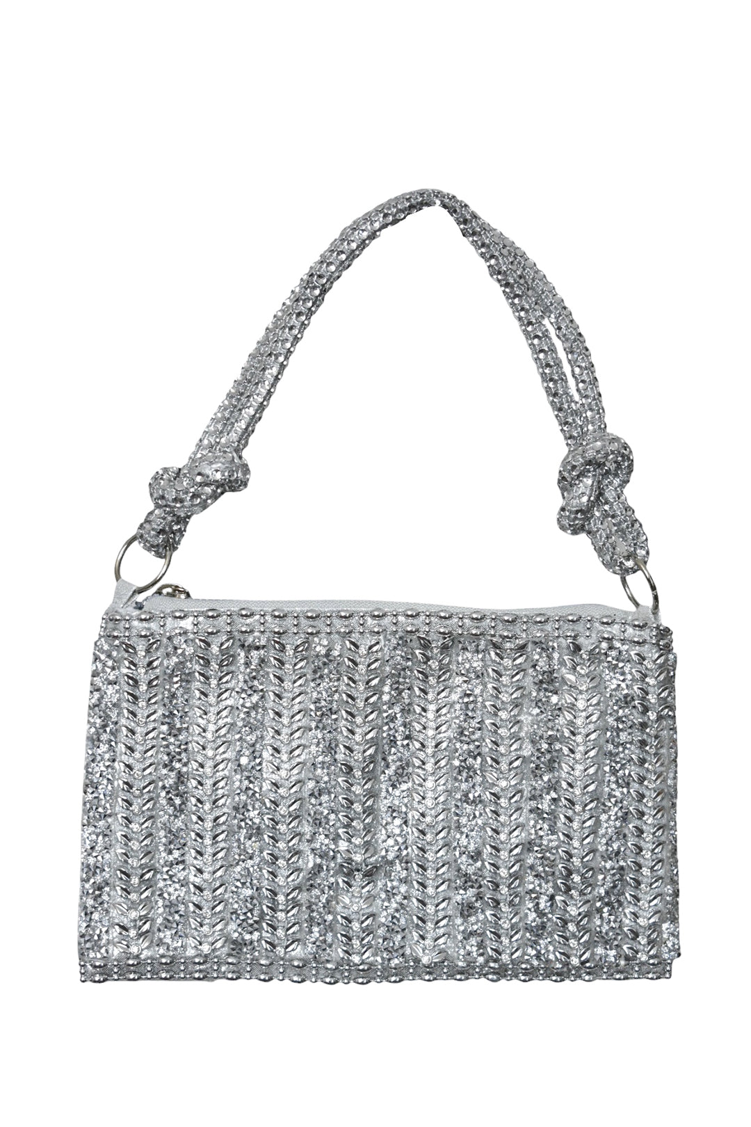 Silver Leaf Crystal & Diamante Knot Handle Bag