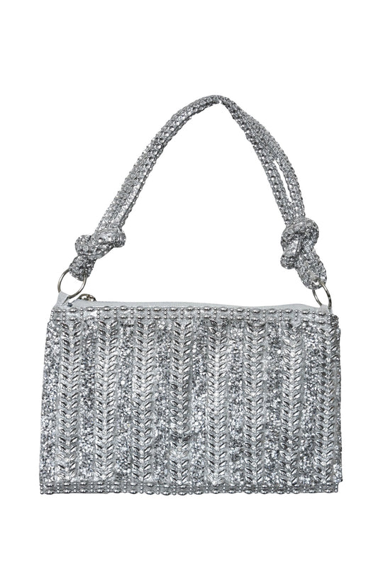 Silver Leaf Crystal & Diamante Knot Handle Bag