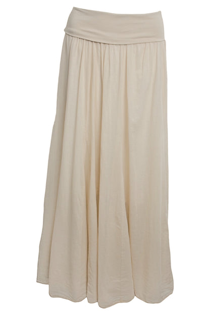 Beige Folded Waist Maxi Skirt