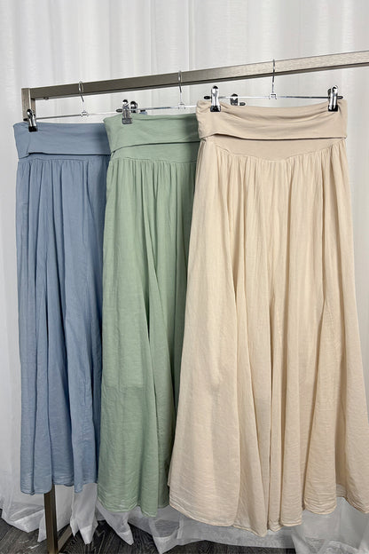 Blue Folded Waist Maxi Skirt
