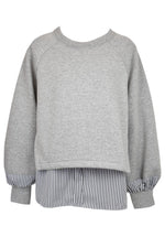 Grey Sweatshirt with Striped Undershirt
