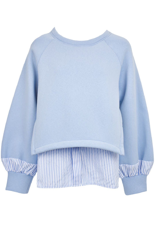 Blue Sweatshirt with Striped Undershirt