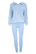 Baby Blue Quarter Zip Knitted Loungesuit