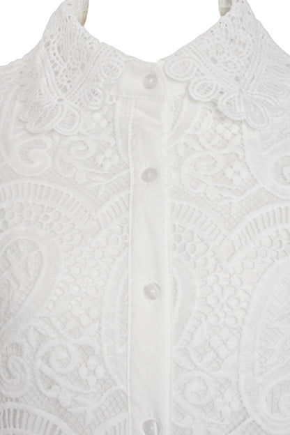 White Lace Scalloped Short Sleeve Blouse