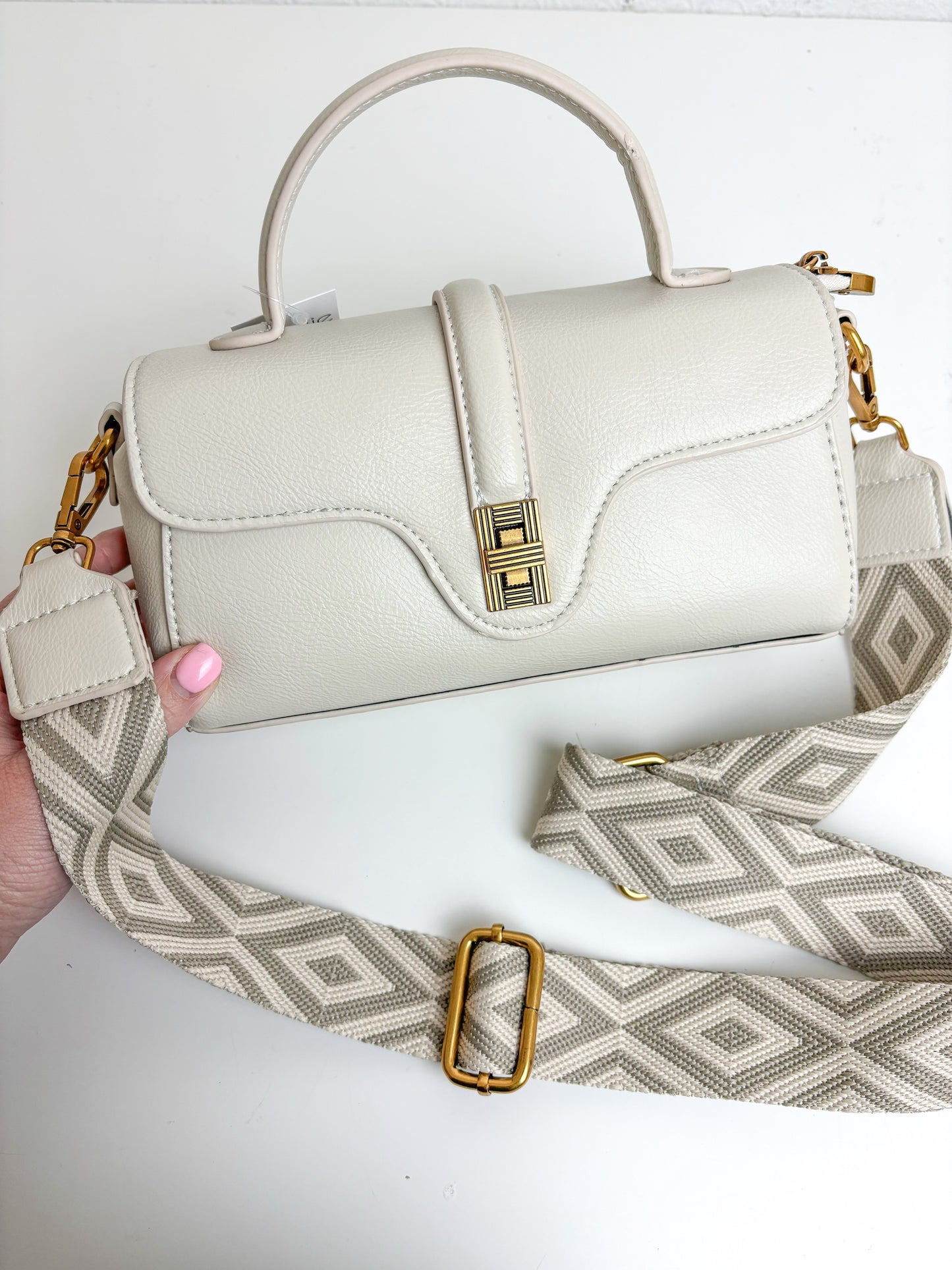 Cream Stitched Panelling Grab Bag