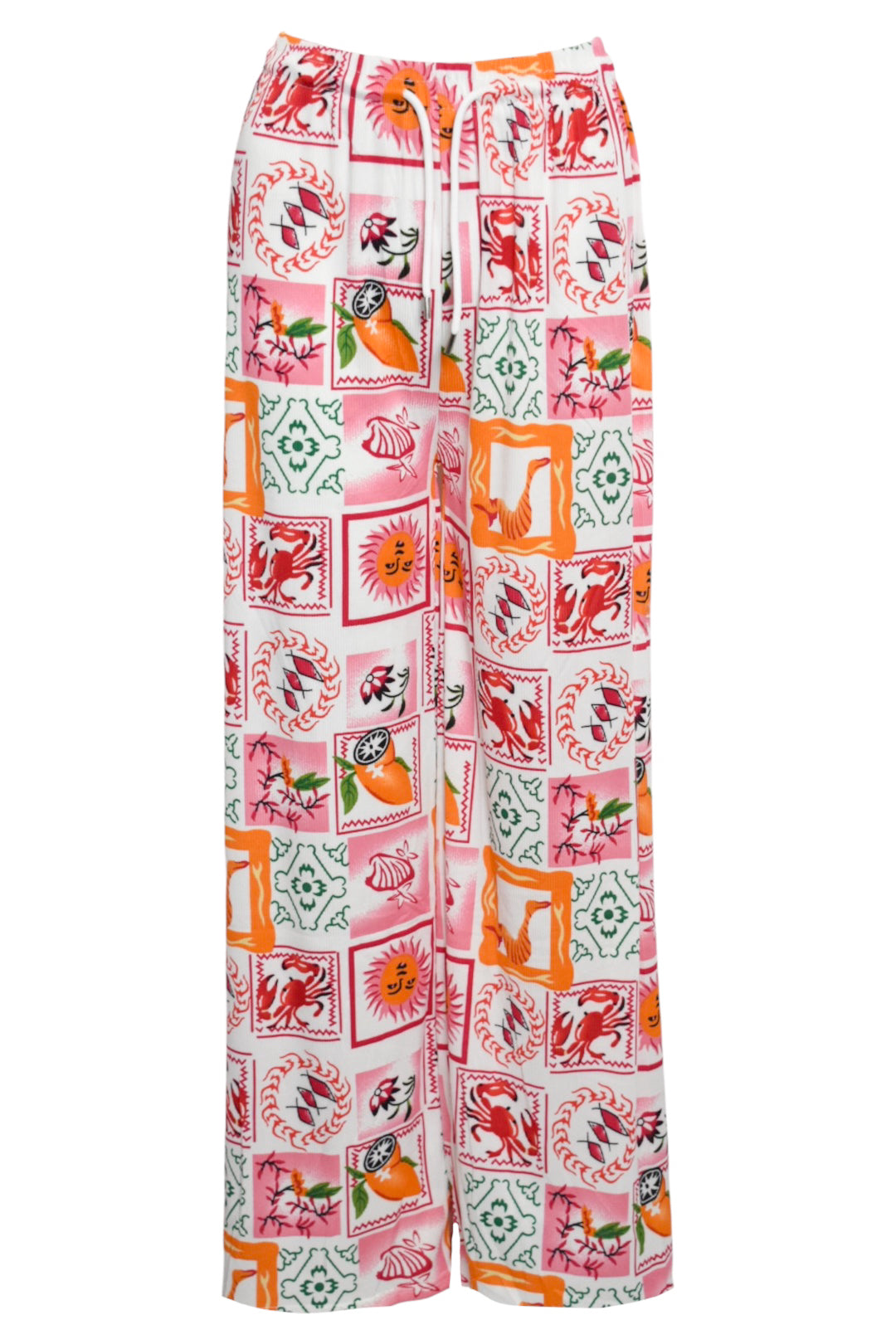 Pink Summer Stamp Wide Leg Trousers