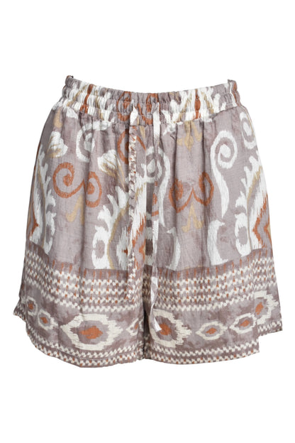Taupe Aztec Print Drawstring Shorts