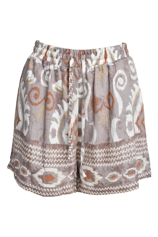 Taupe Aztec Print Drawstring Shorts