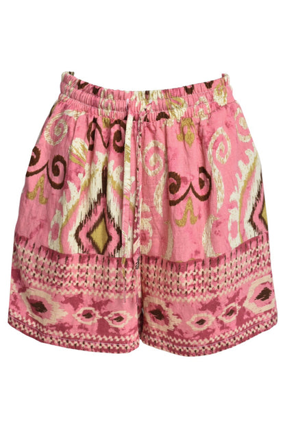Pink Aztec Print Drawstring Shorts
