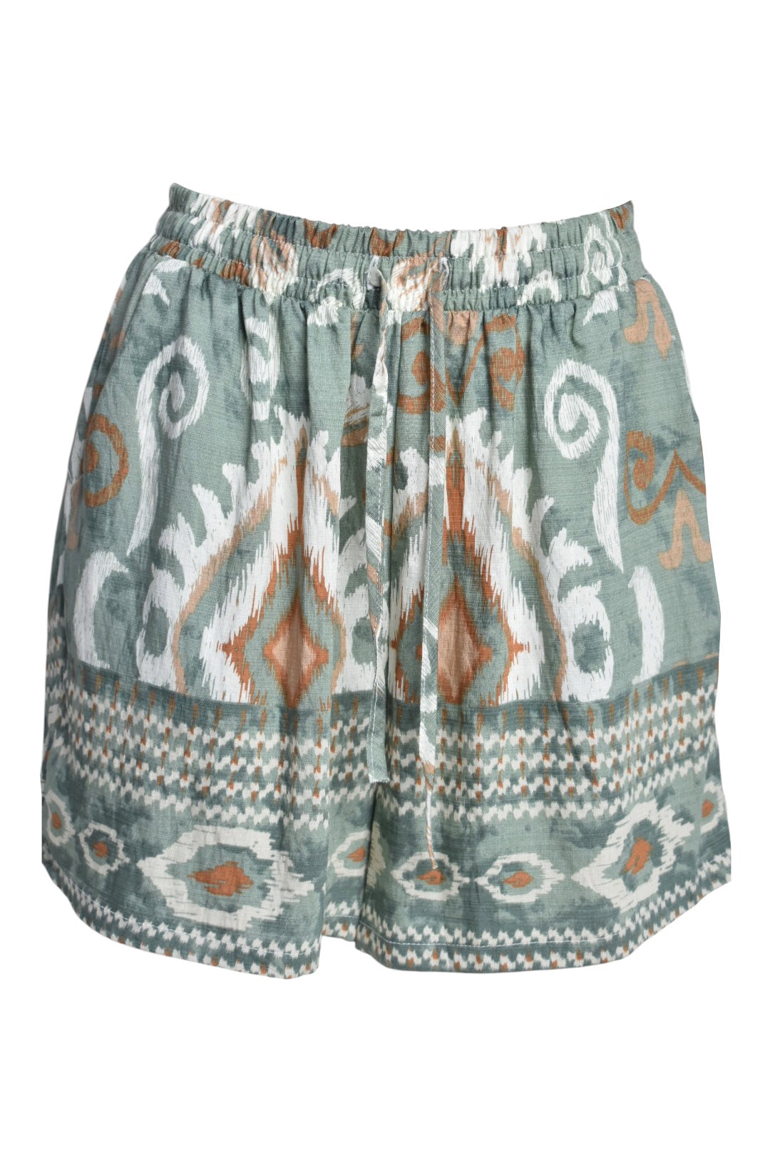 Sage Aztec Print Drawstring Shorts