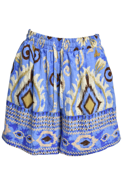 Blue Aztec Print Drawstring Shorts