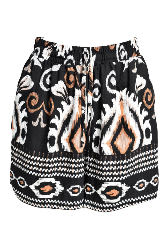 Black Aztec Print Drawstring Shorts