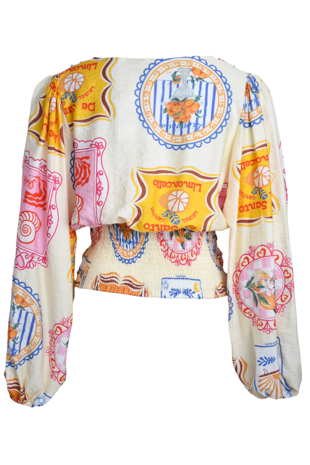 Cream Limoncello Stamp Print Crossover Blouse