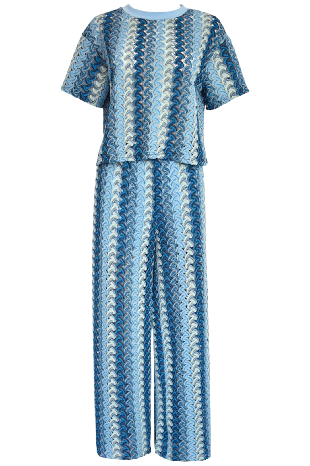 Blue Knitted Zig Zag Trousers Co-ord