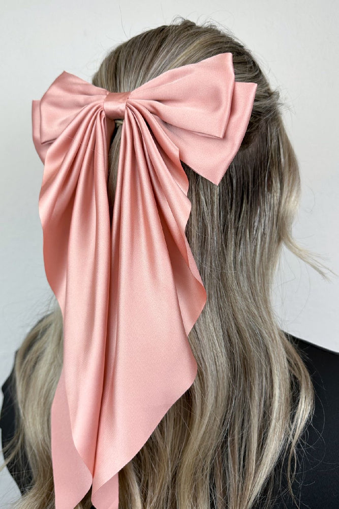 Pink Satin Long Double Hair Bow