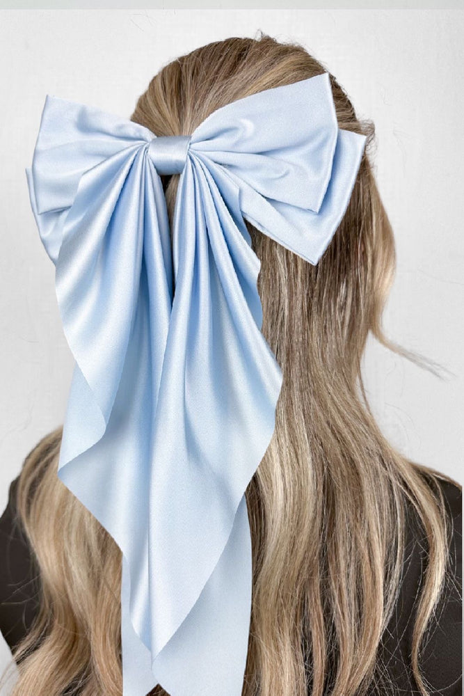 Baby Blue Satin Long Double Hair Bow
