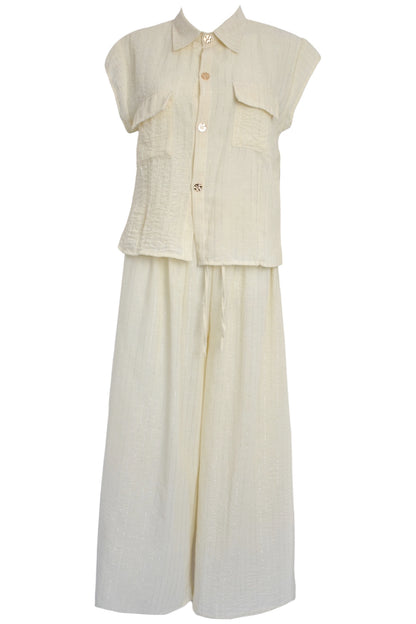 Cream Metallic Stripe Cap Sleeve Trousers Co-ord