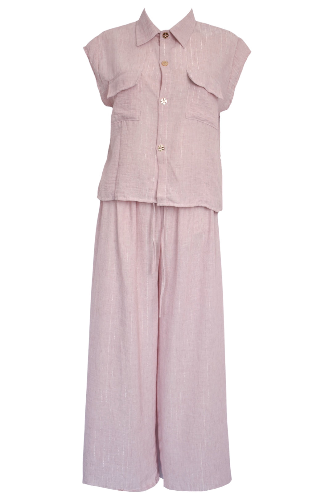 Pink Metallic Stripe Cap Sleeve Trousers Co-ord