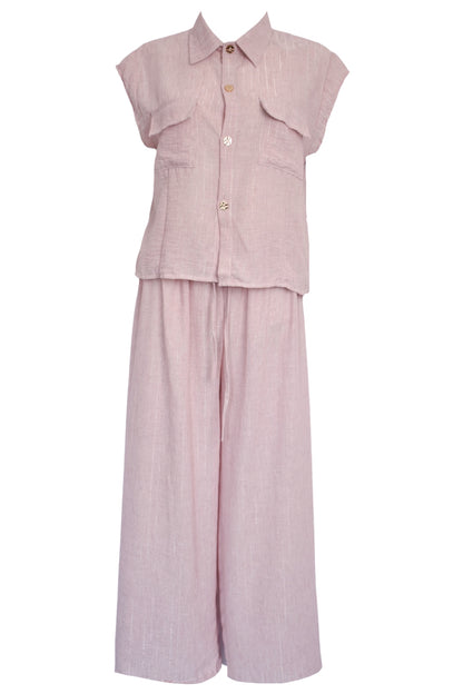 Pink Metallic Stripe Cap Sleeve Trousers Co-ord