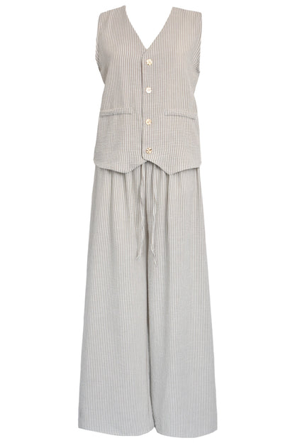 Taupe Pinstripe Waistcoat & Trousers Co-ord