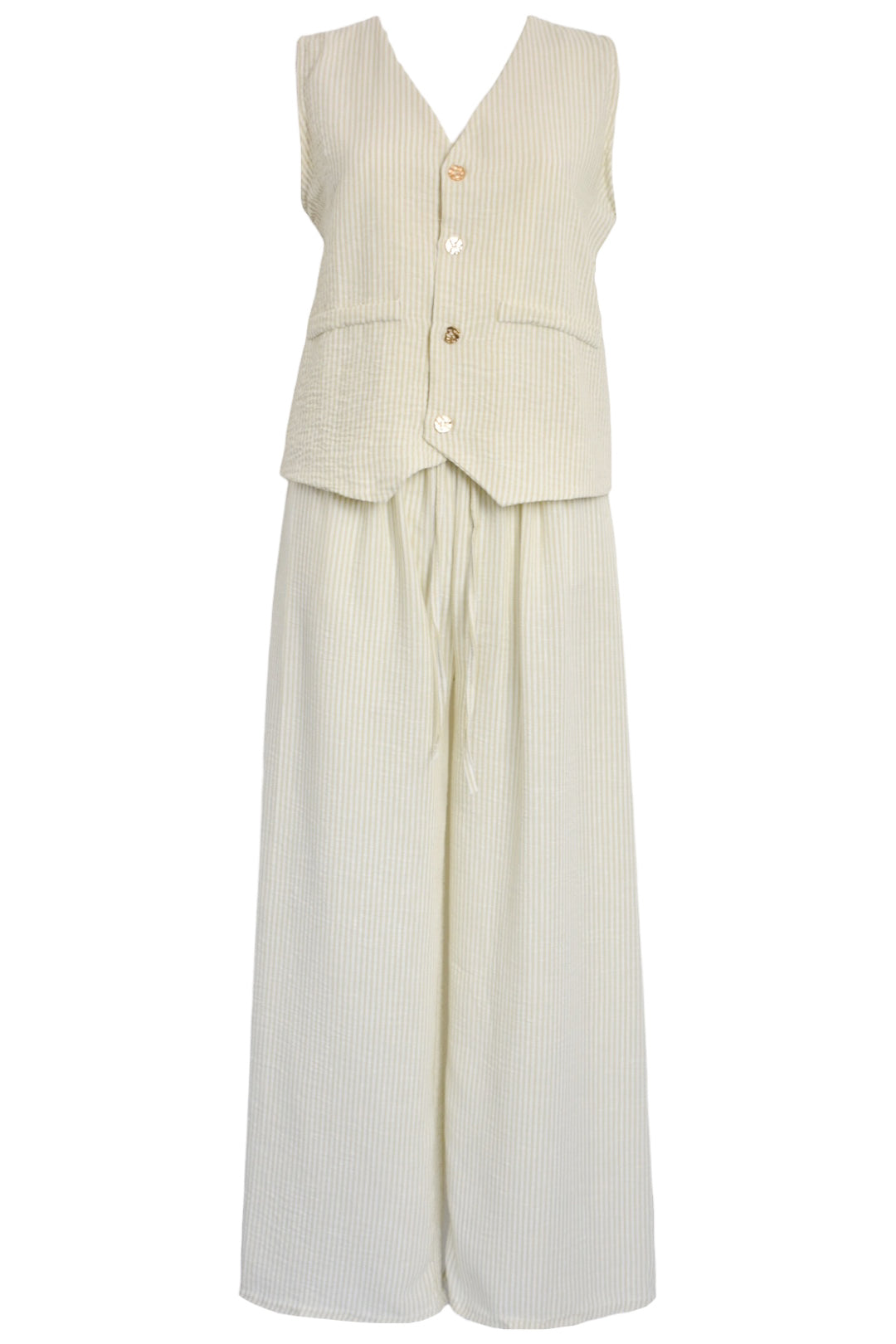 Beige Pinstripe Waistcoat & Trousers Co-ord