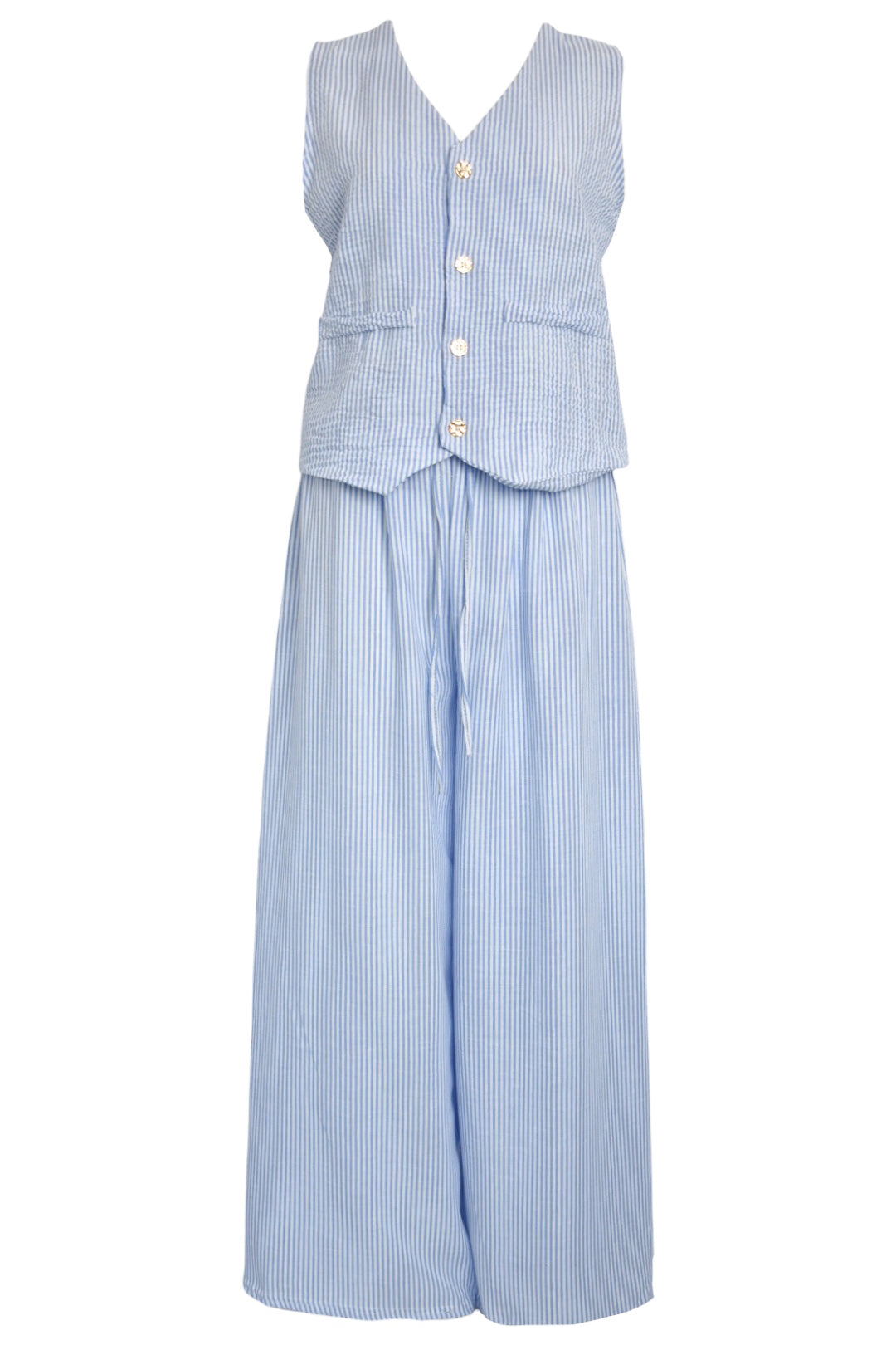 Blue Pinstripe Waistcoat & Trousers Co-ord