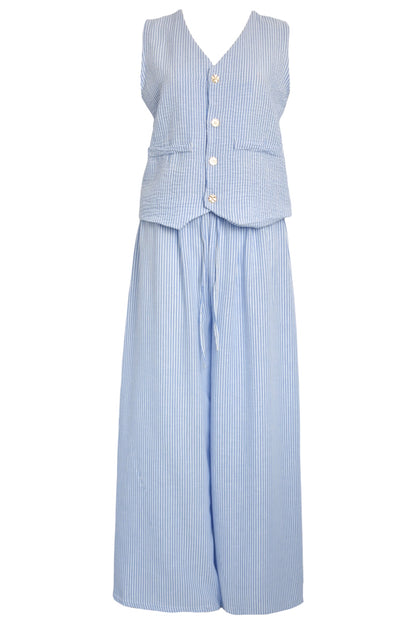 Blue Pinstripe Waistcoat & Trousers Co-ord