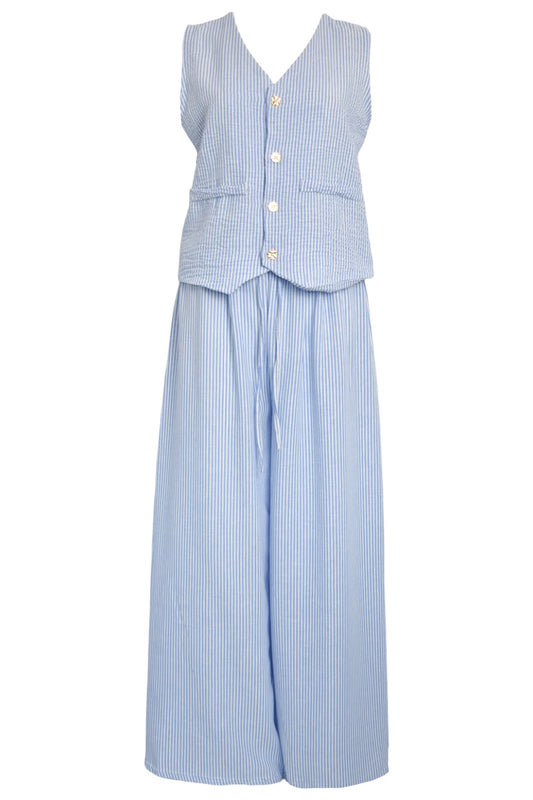 Blue Pinstripe Waistcoat & Trousers Co-ord
