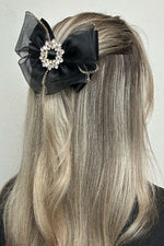 Black Crystal Brooch Hair Bow