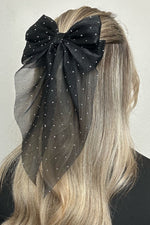 Black Organza Studded Hair Bow