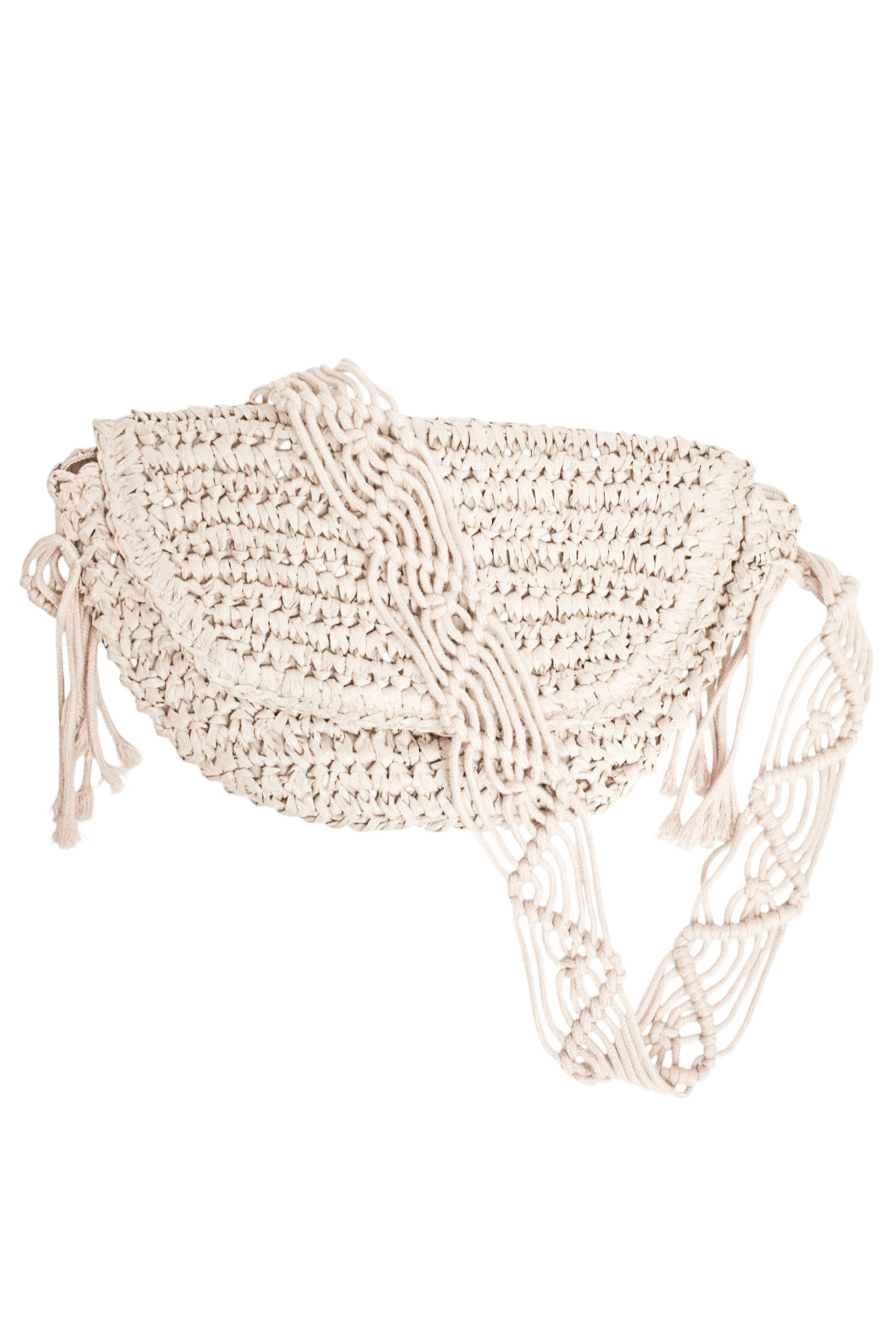 Beige Crochet Strap Cross Body Straw Bag