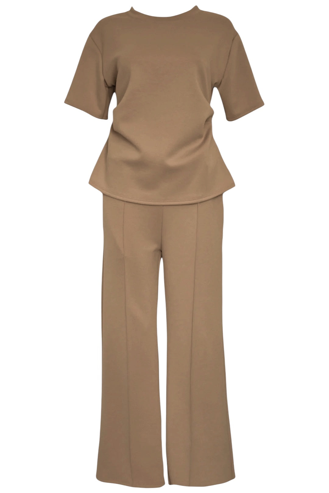 Coffee Ruched Side T-Shirt & Wide Leg Loungesuit