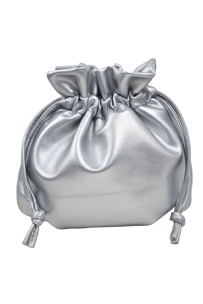 Silver Drawstring Metallic Pouch Bag