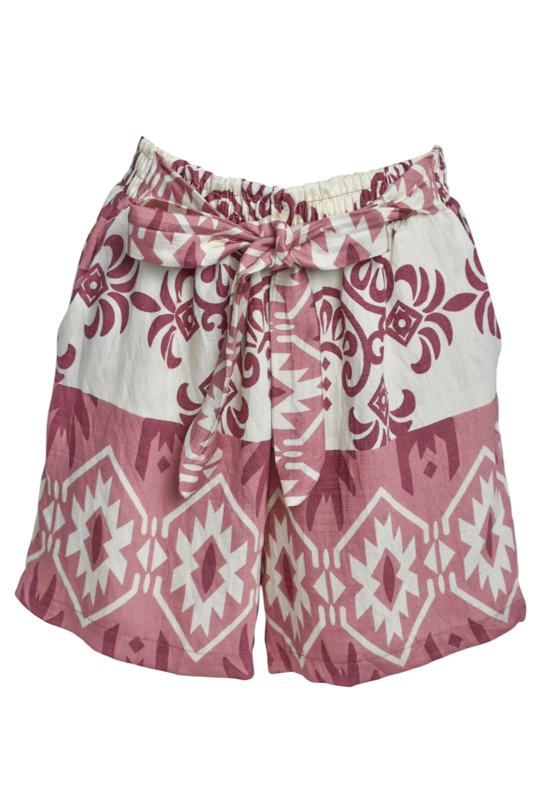 Pink Aztec Print Belted Shorts