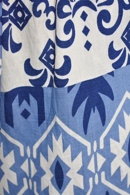 Blue Aztec Print Belted Shorts