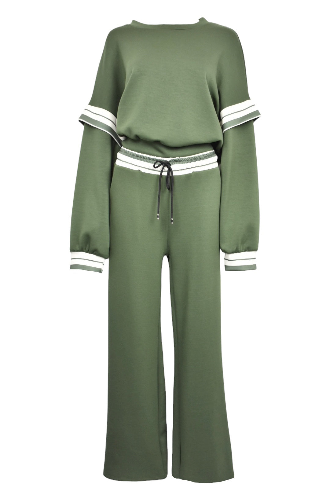 Khaki Striped Dropped Sleeve Loungesuit
