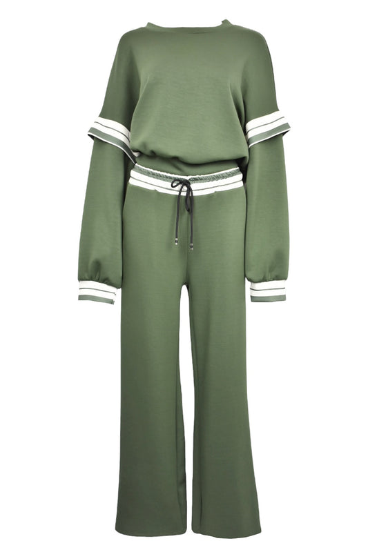 Khaki Striped Dropped Sleeve Loungesuit