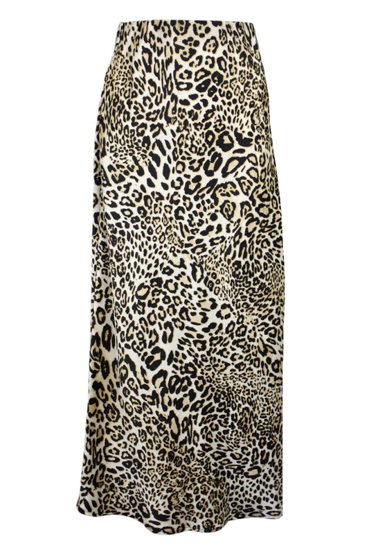 Leopard Print Satin Midi Skirt