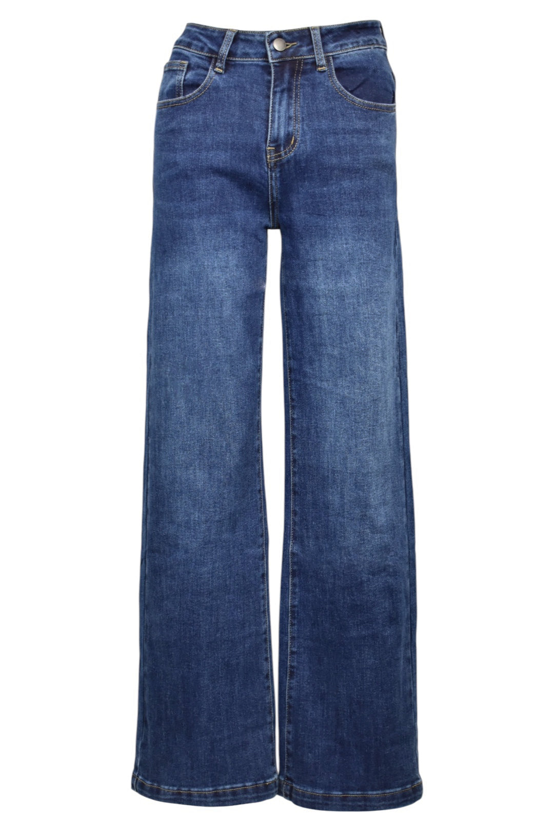 Mid-Dark Denim Straight Leg Jeans