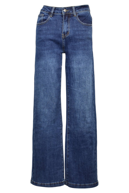 Mid-Dark Denim Straight Leg Jeans