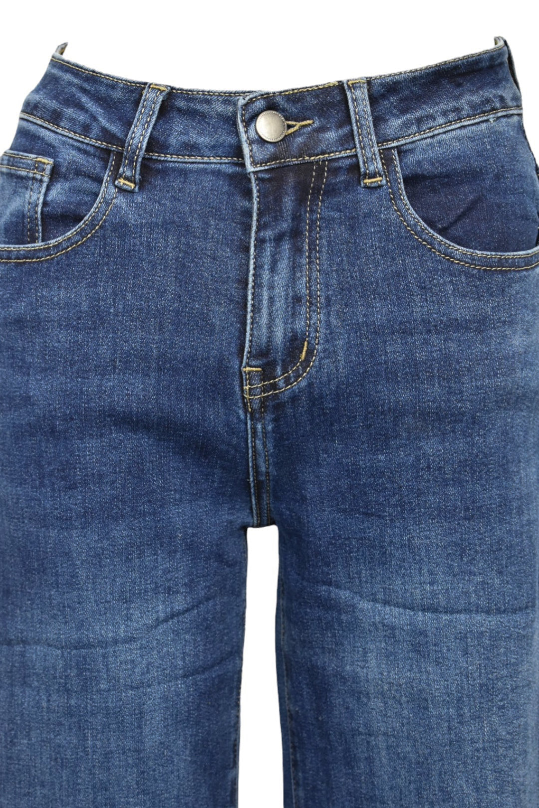 Mid-Dark Denim Straight Leg Jeans