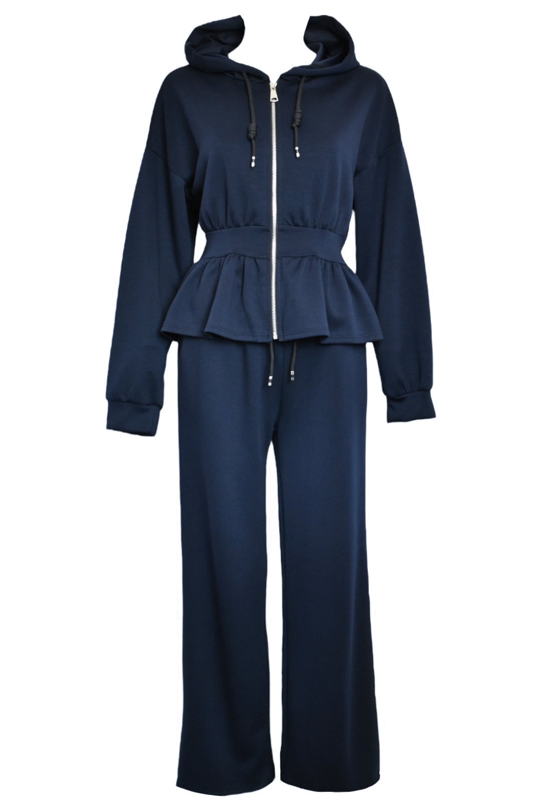 Navy Peplum Jacket Wide Leg Trousers Lounesuit