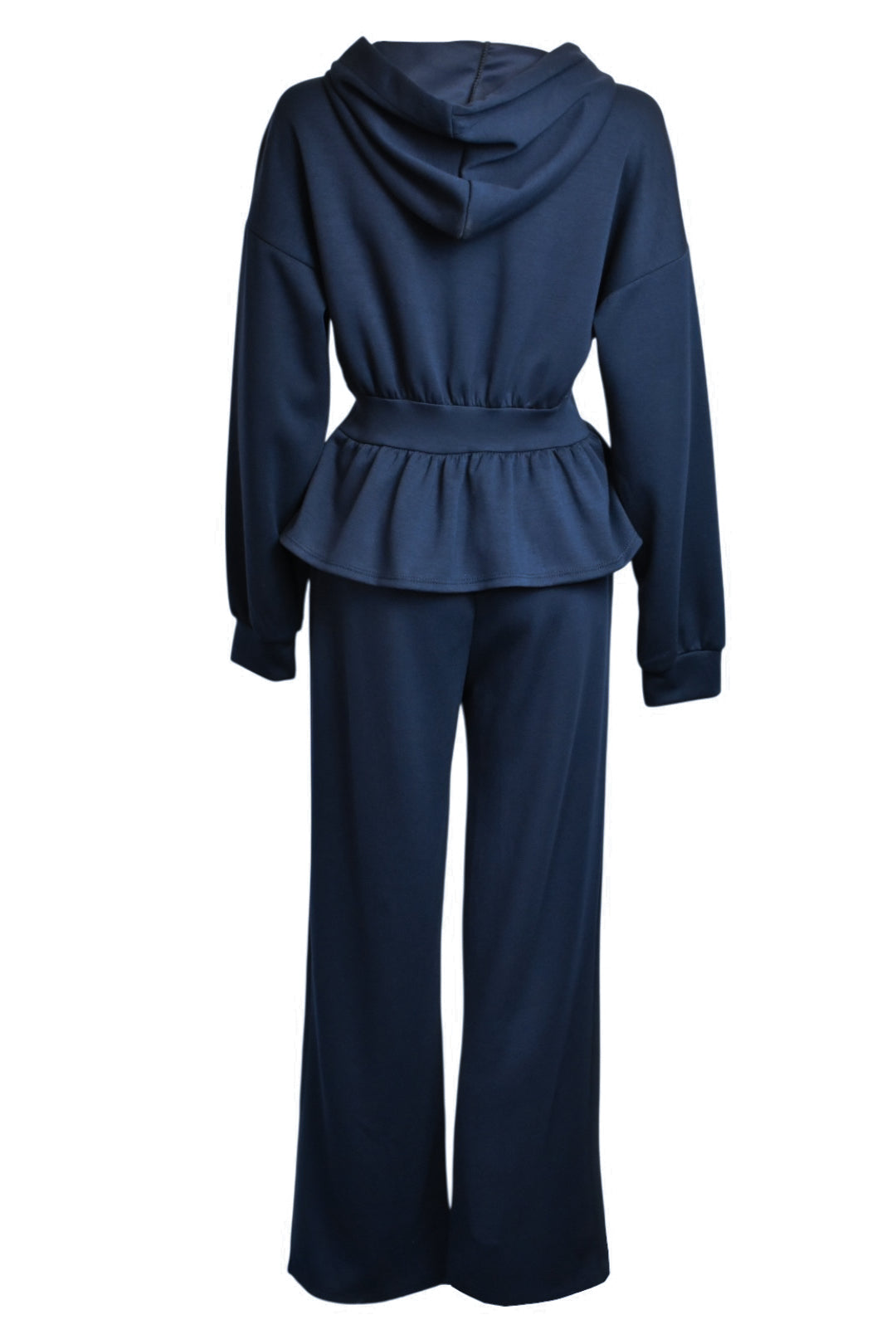 Navy Peplum Jacket Wide Leg Trousers Loungesuit 