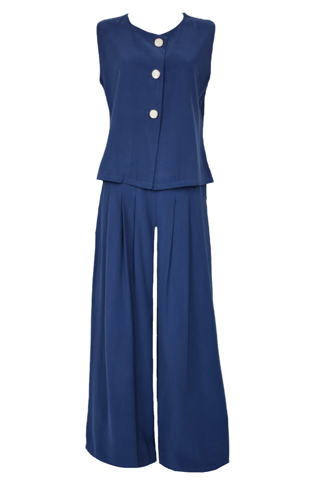 Navy Waistcoat & Wide Leg Trousers Co-ord