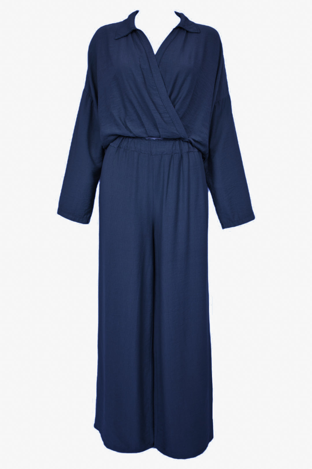 Navy Wrapover Top & Wide Leg Trousers Co-ord