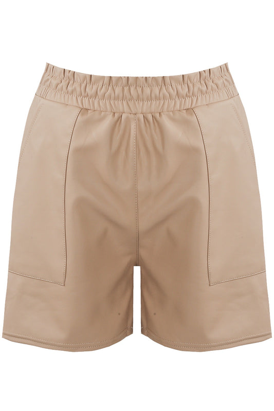 Nude Faux Leather Pocket Shorts