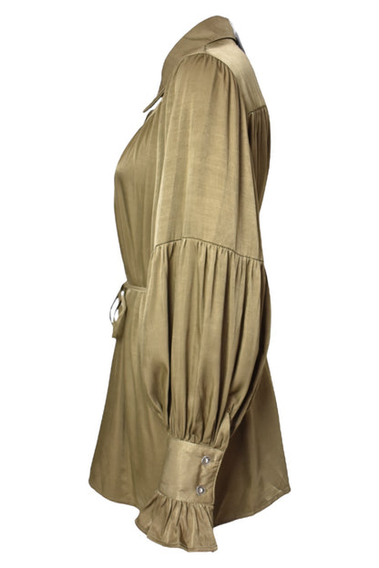 Olive Satin Belted Top & Wide Leg Trousers