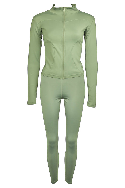 Olive Zip Up Jacket & Leggings Active Set