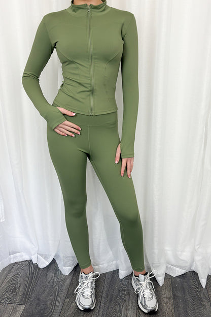Olive Zip Up Jacket & Leggings Active Set